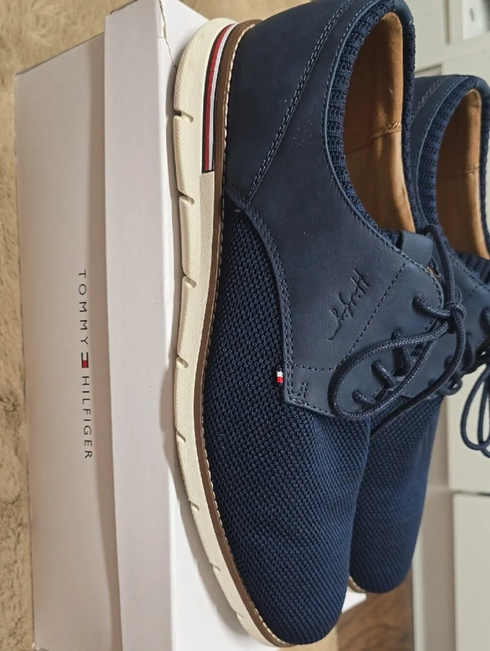 Tommy Hilfiger Navy Knit Lace-Up Oxfords with White Sole